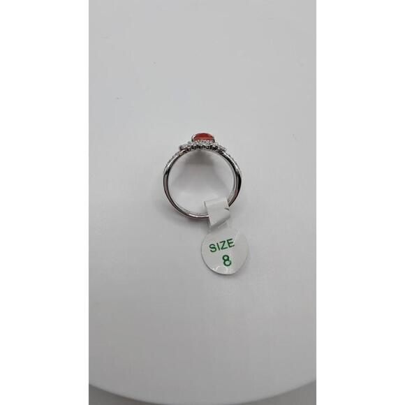 Silver Ring with Orange Gemstone and Clear Accent Stones, Size 8 - Picture 5 of 9